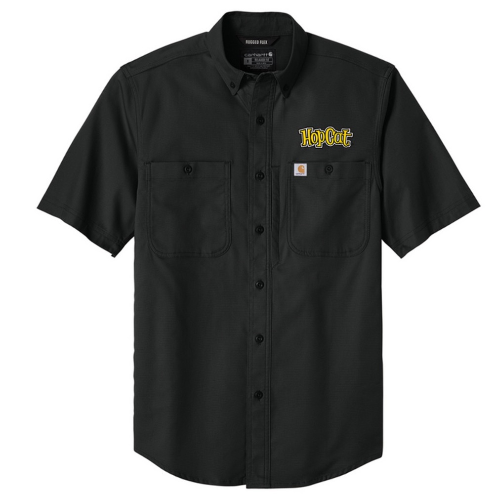 Carhartt WIP Black Button Up Short Sleeve Shirt HopCat Brewery Logo Size L EUC